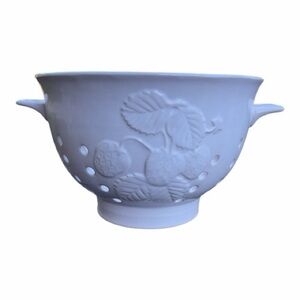 Vintage White Ceramic Colander with embossed fruit